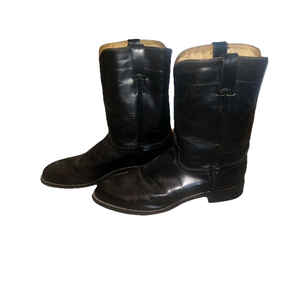 Tony Lama Black Boots Western Ropers Leather Style 7701M Size 11D